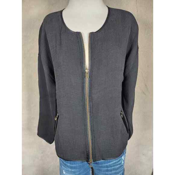 Eileen Fisher Woman's Boxy Silk Blend Black Blazer Zip Jacket No Collar Size M - Picture 3 of 13